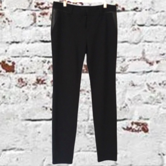 INC International Concepts Pants - INC, Black Skinny Pants w/Leather Pocket & Waist Detail Size 8, 30”Inseam